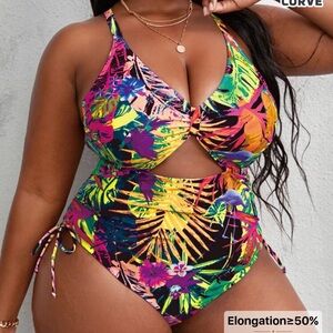 SHEIN Tropical Cutout One-Piece Swimsuit Size 1X